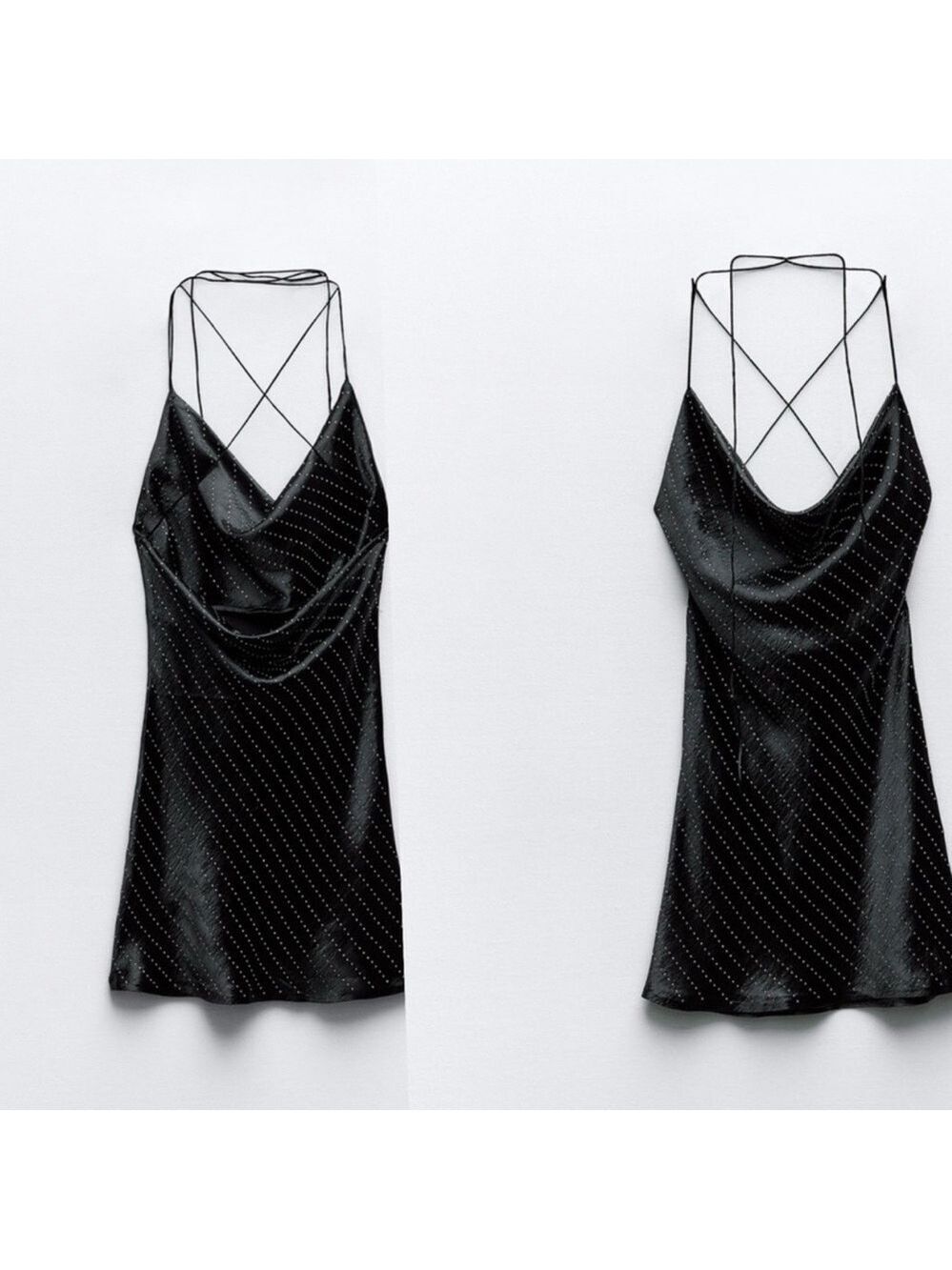 Zara Black satin effect crystal rhinestone jewelled cowl neck mini slip dress M